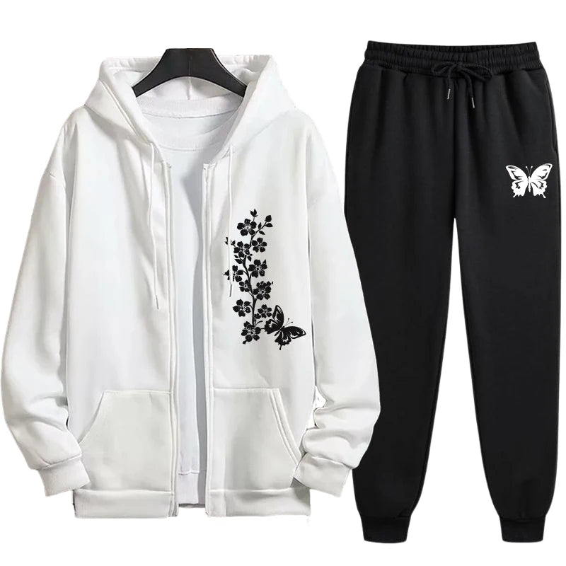 Autumn Winter Casual Sportswear 2025 Womens Tracksuit Set 2 Pieces Zipper Hoodie with Joggers Pants Urban Streetwear Outfit