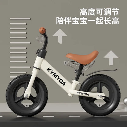 KYMIDA Balance Bike No Pedal Gliding Bike Adjustable Height High Carbon Steel Frame Integrated Hub Solid Tires Outdoor Sport