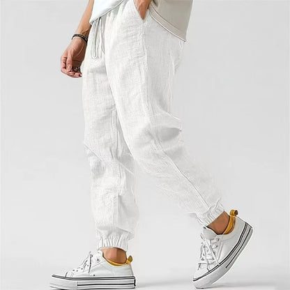 2026 New Men's Cotton Linen Pants, Elastic Waist Solid Color Straight Wide Leg Casual Trousers