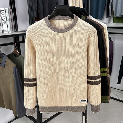 High-grade Hot Sale Men's Knit Sweater O-Neck Striped Wool Pullover Autumn Winter British Fashion Joint Casual Warm Men's Wear