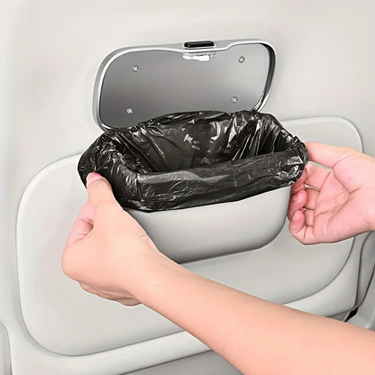 1pcs  Hanging Multifunctional Car Trash Can with Lid Button Wet Dry Use Auto Interior Storage Organizer Bin