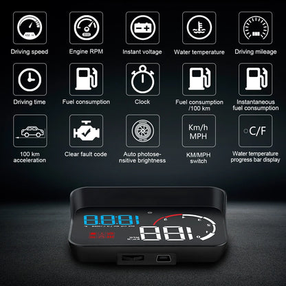 Car M10 Hud Display OBD2 HUD Head Up Display Km/H Speedometer Windshield Projection Overspeed Warning Digital On Board Computer