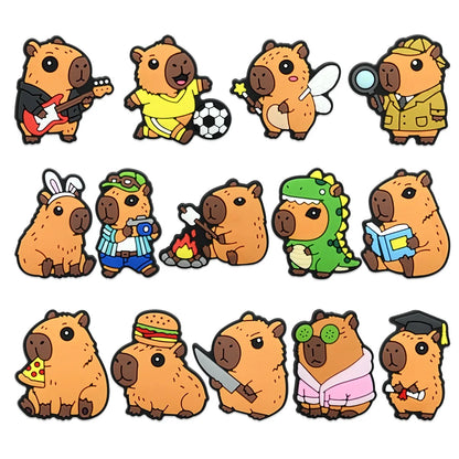 14-100Pcs Capibara Shoe Charms Cute Clog Sandal Garden Shoes Charms Ornaments Accessories Decorations for Kids Party Gifts