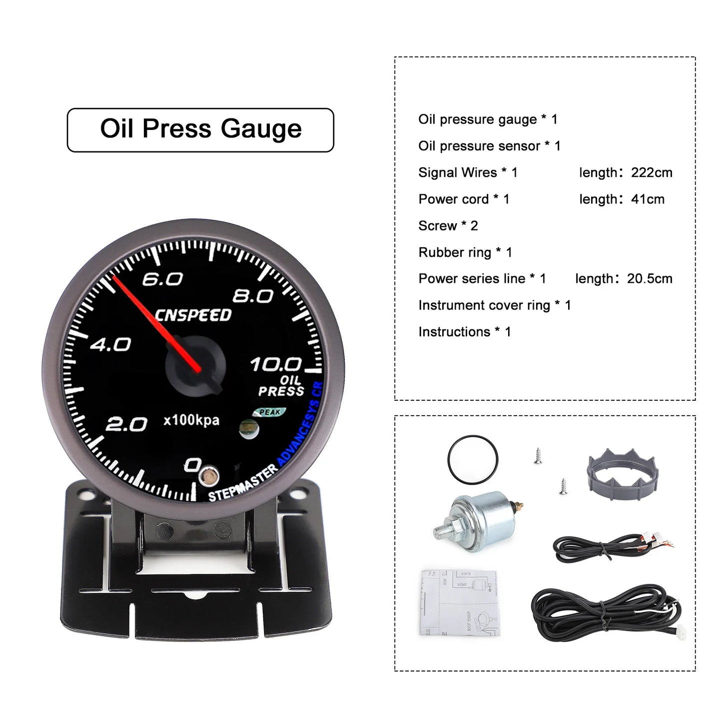 CNSPEED 2.5" 60mm New Boost Gauge Exhaust Gas Car Temperature Gauge Oil Pressure Water Temperature Oil Temperature Voltage Meter
