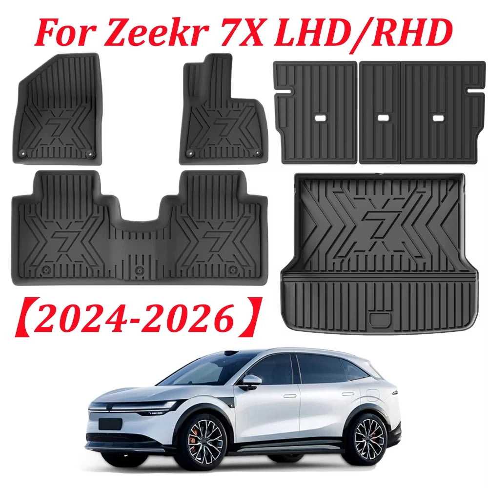 Car Floor Mats For 5 Seats Zeekr 7X 2024 2025 2026 All-Weather Cargo Liner Trunk Mat TPE Waterproof Floor Liner RHD LHD