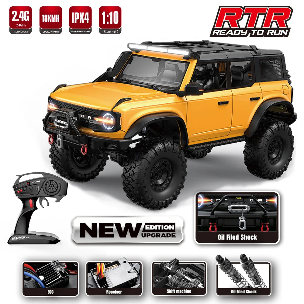 1/10 RC Car 4WD RTR HB R1001 Horse Full Scale with LED 2.4G Electric Remote Control Rock Buggy Off-road Vehicle Toys Boys Gifts