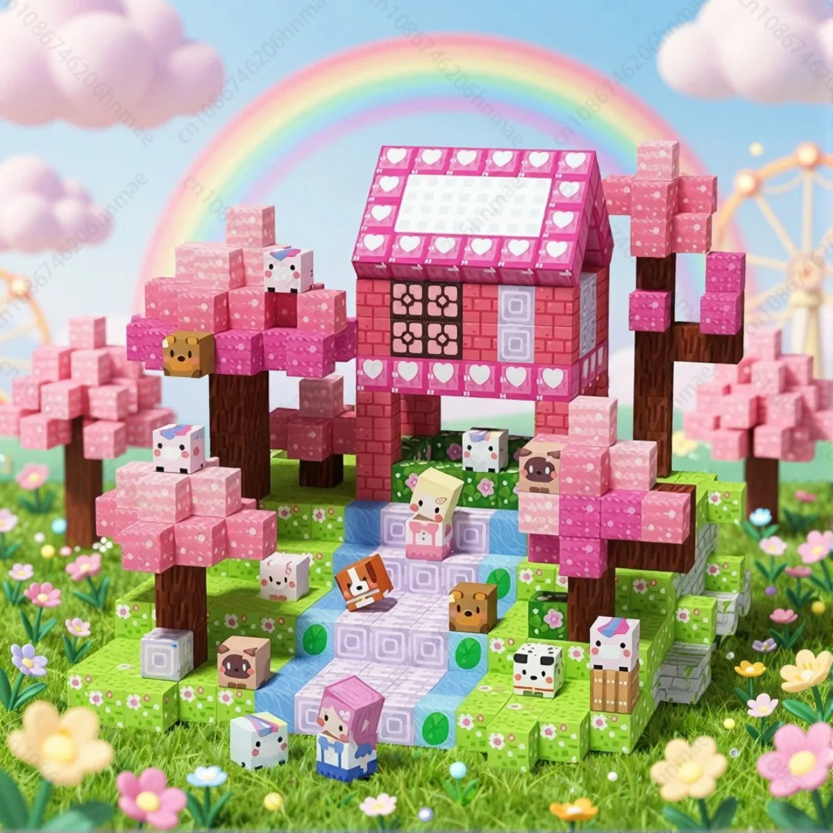 Magnetic Building Blocks Mine World Magnetic Pink Blossom Castle Brick Cube Toys Set STEM Sensory 2026 Gift for 3+ Boy Girl Kid