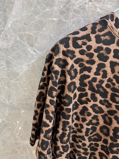 High-End Women's Retro Leopard Print round Neck Loose Short Sleeve T-Shirt 2025 New Style Commute Style Casual Inner Wear