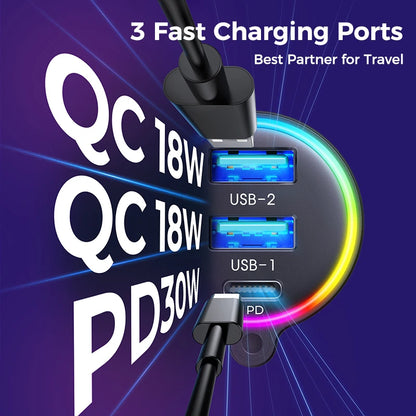 Joyroom Bluetooth 5.3 FM/AUX Transmitter Car Adapter Audio FM Transmitter Bass Boost 3 Ports PD&QC 3.0 FM Bluetooth Fast Charger