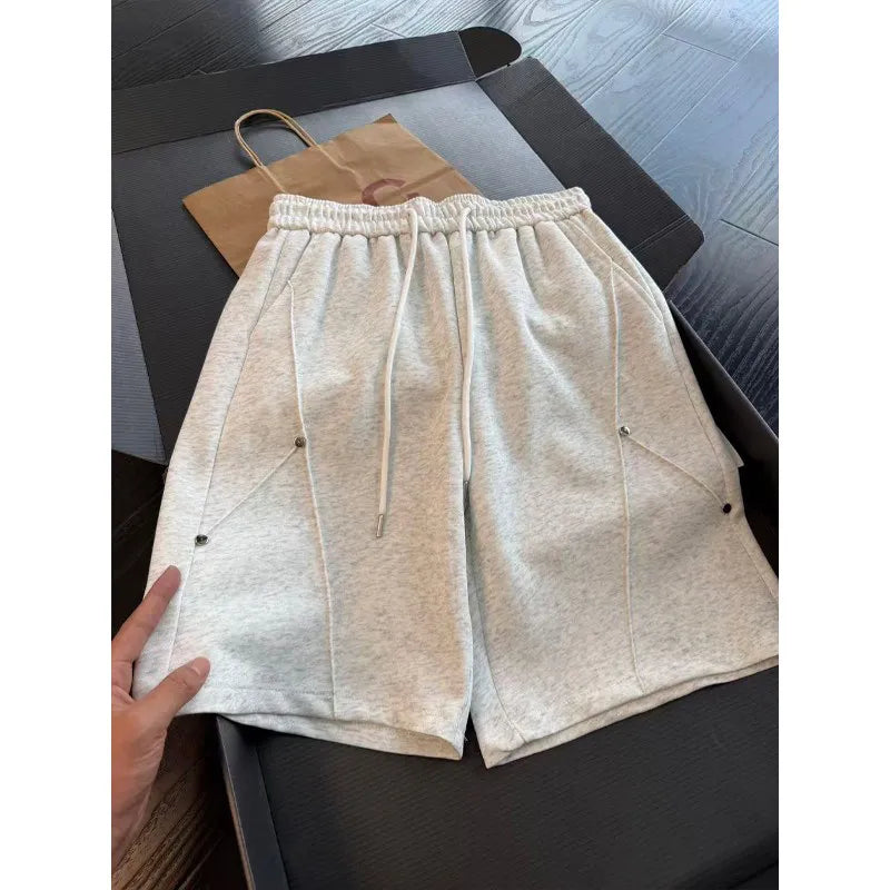 Cleanfit Men's Short Pants Rivet Splicing Deconstruction Sporty Four-Five Split Summer Heavyweight Sweatpants Casual Shorts