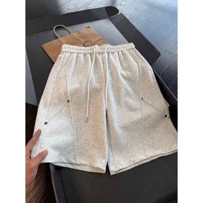 Cleanfit Men's Short Pants Rivet Splicing Deconstruction Sporty Four-Five Split Summer Heavyweight Sweatpants Casual Shorts