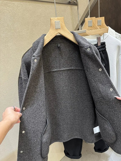 Male Fashion Winter Warm Turn Down Collar Double Sided Jacket Single Breasted Trench Coat Long Sleeves Pocket Loose Fit Overcoat