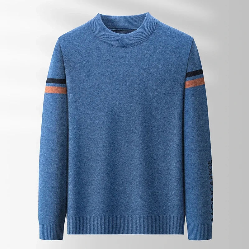 New Autumn and Winter Men's Casual and Fashionable Long Sleeved Round Neck Knitted Sweater Warm and Versatile Top