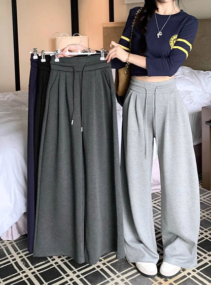 High Waist Wide Leg Sport Pants Women Loose Lazy Style Spring Autumn Casual Straight Long Trousers Comfortable High Waist