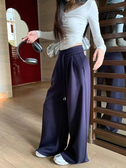 High Waist Wide Leg Sport Pants Women Loose Lazy Style Spring Autumn Casual Straight Long Trousers Comfortable High Waist