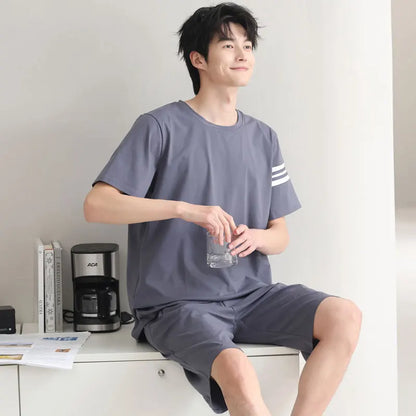 Cotton pajama set for men, home wear, short-sleeved short pants, casual and suitable for wearing outside.