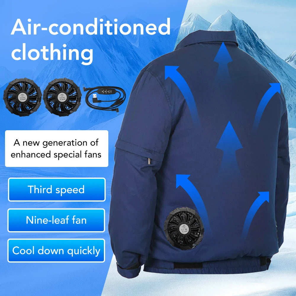Summer Outdoor Cooling Fan Jacket Removable Sleeves Two-in-one Air Conditioning Clothes USB Charging Men Women Cooling Workwear