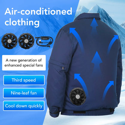 Summer Outdoor Cooling Fan Jacket Removable Sleeves Two-in-one Air Conditioning Clothes USB Charging Men Women Cooling Workwear