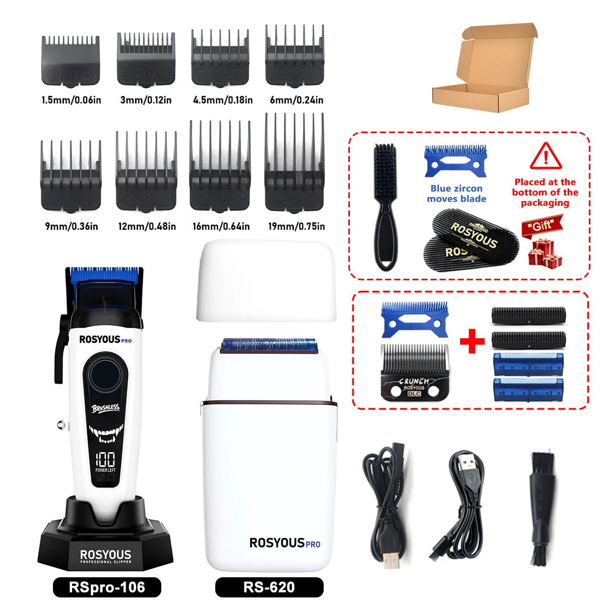 ROSYOUS RSpro-202 Hair Trimmer for Men DLC T-Blade 8000RPM Brushless Motor with Base Charger Professional Hair Cutting Machine