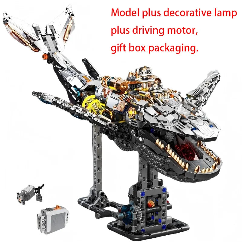 DIY Building block semi-mechanical Whale Assembly Science Teaching Children's Building Block Toy Model (1388 particles)
