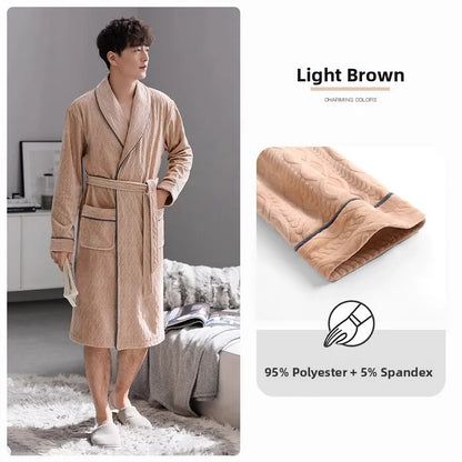 Island Velvet Thickened Coral Fleece Men's Sleepwear Autumn Winter Style Flannel Bathrobe Home Comfortable Pajamas Robe
