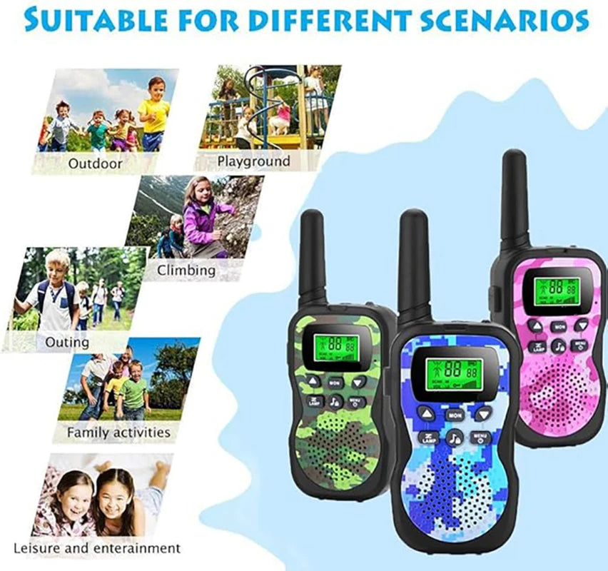 2 Pack Kids Walkie Talkies with Flashlight & LCD Screen, 3 Miles Long Range, Perfect for Outdoor Adventures, Camping and Hiking
