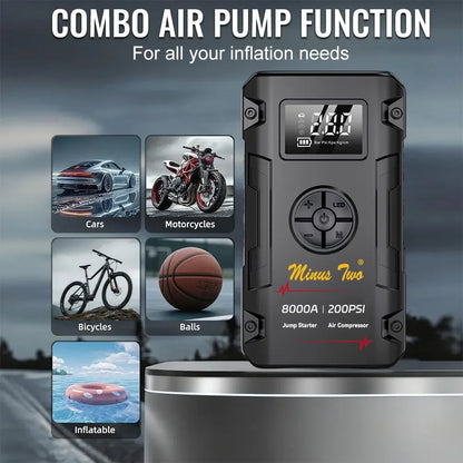 Portable 8000A Jump Starter 200PSI Air Pump Power Bank 4 In 1 Air Compressor Cars Battery Starters Starting Auto Tyre Inflator