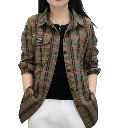 Sun Protection Long Sleeve Cotton Shirt Casual Plaid Women's Top Mom's Shirt Middle-Aged Women's Fashion Autumn 2025