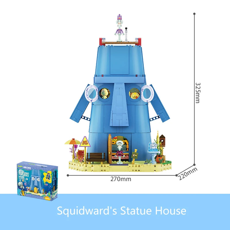 Spongebob Cartoon Krusty Krab Restaurant Building Blocks Creative Canteen Scenes Model Bricks Desktop Ornaments Toy Holiday Gift
