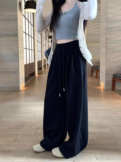 High Waist Wide Leg Sport Pants Women Loose Lazy Style Spring Autumn Casual Straight Long Trousers Comfortable High Waist