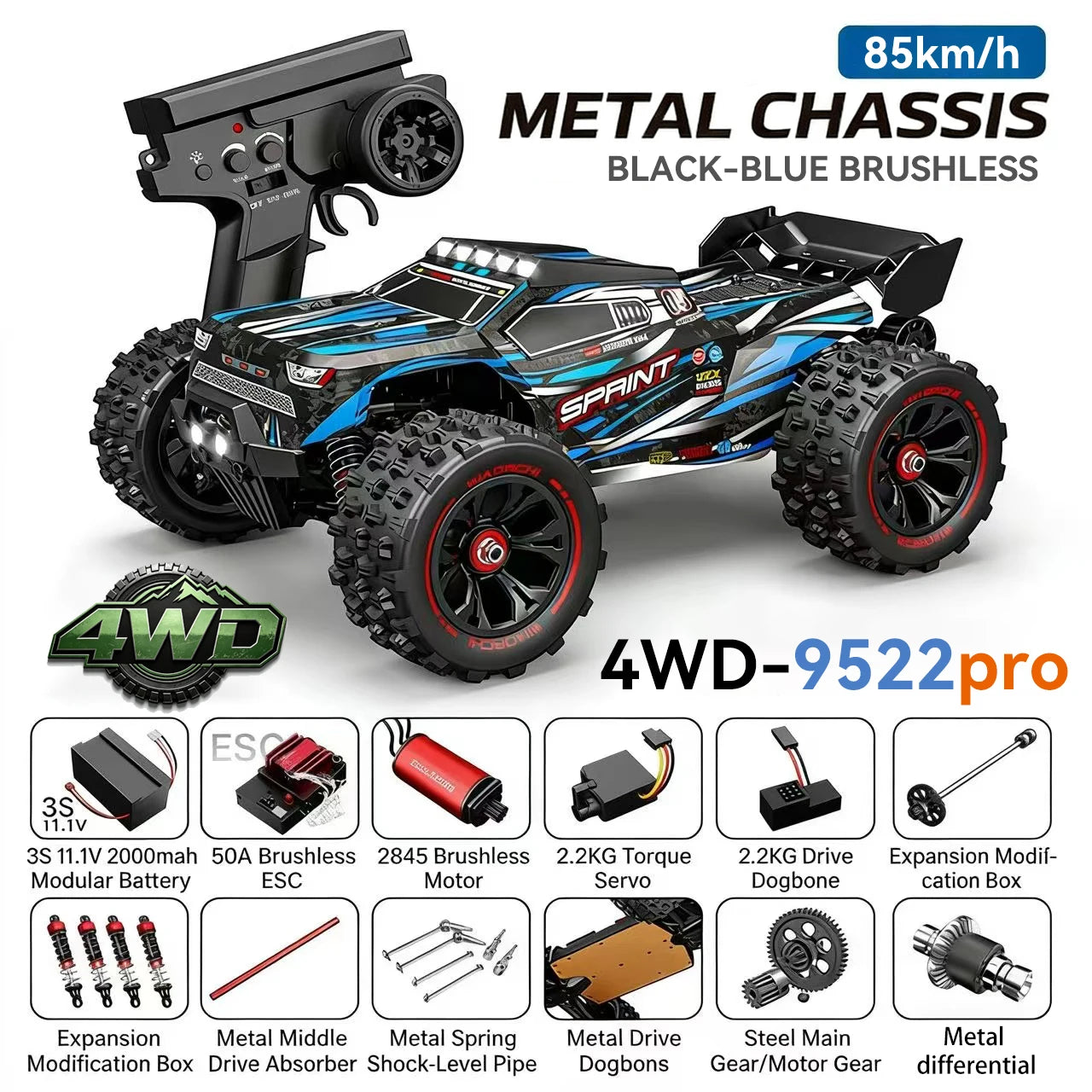 Boys 1/16 Scale High-Speed Racing Car 9522 Remote Control Toy with 50KM/H to 85KM/H Speed for Ages 12+ Years VS SG116MAX