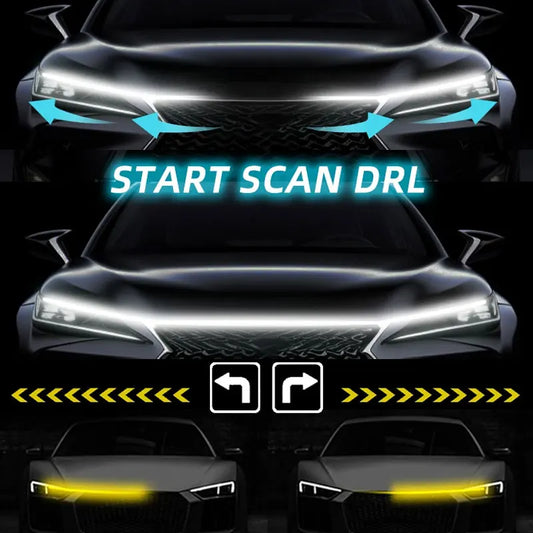 12V Car Daytime Running Light DRL With Turn Signal Lamp New LED Car Hood Decorative Light Strip Start Scan Dynamic Ambient Light