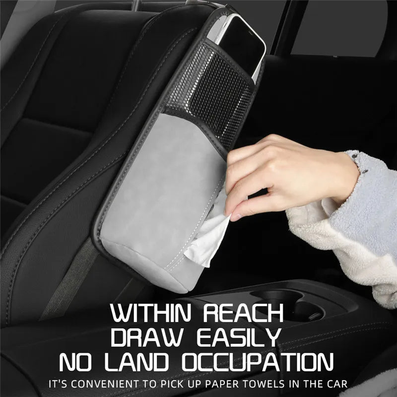Car Seat Back Bag With Tissue Holder Car Seat Side Storage Bag Car Multifunctional Hanging Drink Holder Mesh Storage Pocket