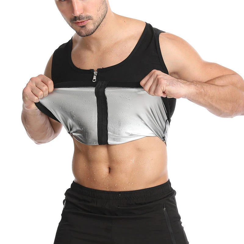 1pcs Men's Shapewear Zipper Coated Silver Vest Exercise slimming corset Compression Sweat Reducing Fat Sauna Tops Waist Trainer