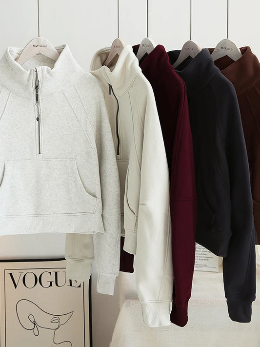 Thickened Fleece Stand Collar Sweatshirt Women's Autumn Winter Loose Casual Sport Yoga Clothes Half Zipper Long Sleeve T-Shirt