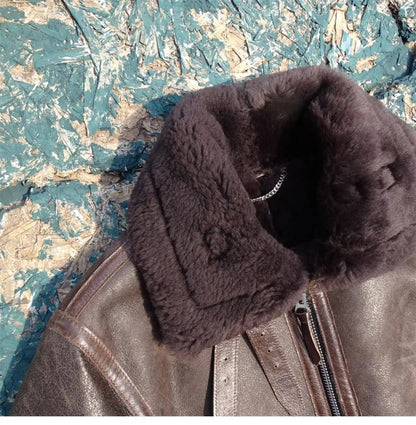 Ultra Stain-Resistant B6 Flight Jacket Style! Men's Genuine Shearling Leather Jacket in Black & Brown Warm, Cozy & Cold-Defying