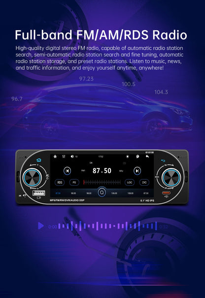 5.1Inch 1Din Car Radio MP5 IPS HD Player Support Wireless Carplay Android Auto Bluetooth FM AM RDS Stereo USB WIFI Video Player