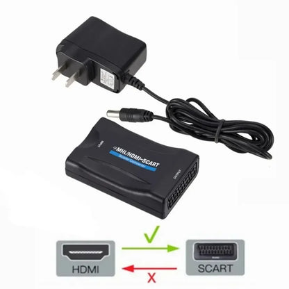 HDMI-compatible to SCART Video Audio Converter With Power Adapter For HDTV Sky Box DVD Television Signal 1080P Upscale Converter
