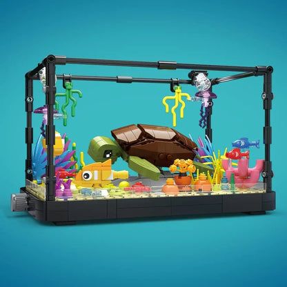 MOC Ocean Fish Tank Aquarium Building Block Set with Turtle - DIY Toy Brick for Kids Creative Playset Home Decor Birthday Gift