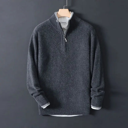 Half-high zipper cashmere sweater men's color-blocking thickened sweater loose business casual 100% pure cashmere knitted