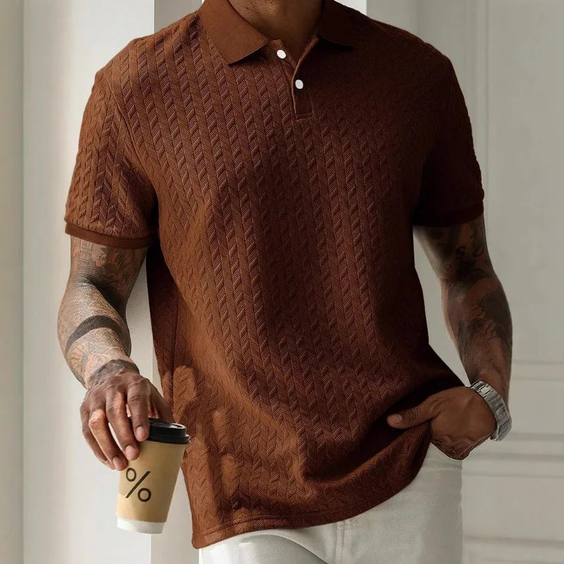Men's Green Jacquard Polo Shirt Summer Solid Color Short Sleeve Business Casual T-Shirt Men Fashion Golf Basic Top