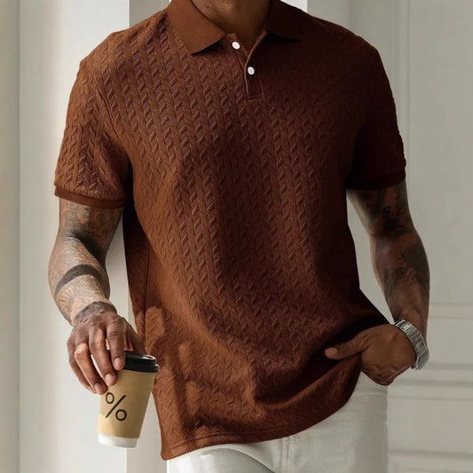 Men's Green Jacquard Polo Shirt Summer Solid Color Short Sleeve Business Casual T-Shirt Men Fashion Golf Basic Top