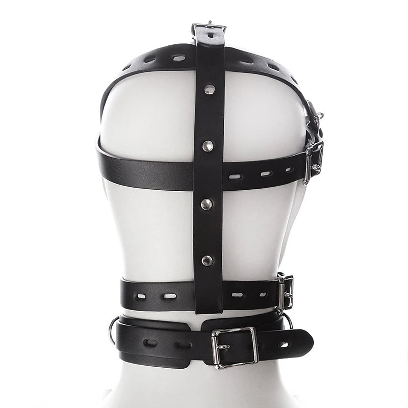 PU Leather Harness Face Mask Cool Black Headgear BDSM Bondage Restraint Muzzles Ball Mouth Gag Sex Toys for Couples Adult Games