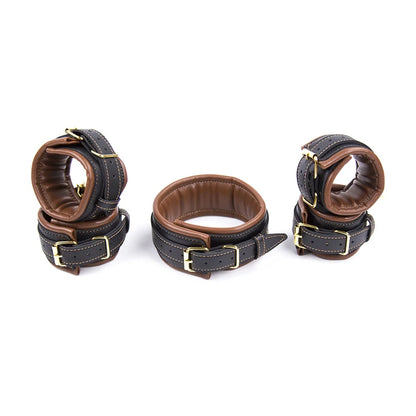 3pcs Bdsm Bondage Set Sex Slave Collar Bdsm Leather Handcuffs Sexy Ankle cuffs Sex Bondage Couple Sex Toys for Womans