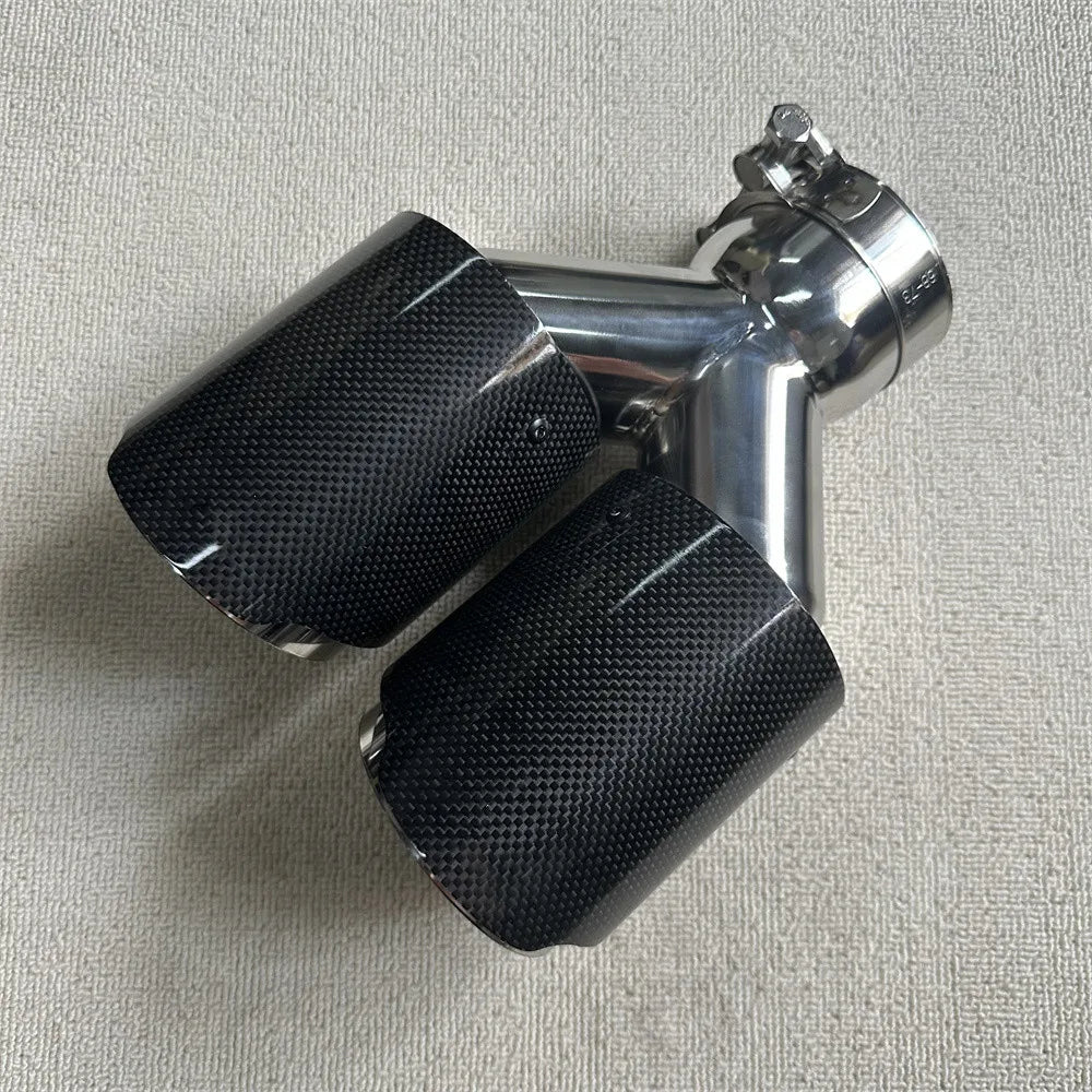 1Pcs High Quality Universal Dual Exhaust Tip Glossy Carbon Fiber Exhaust Pipe Tail Quad Exhaust Muffler Tip With RE