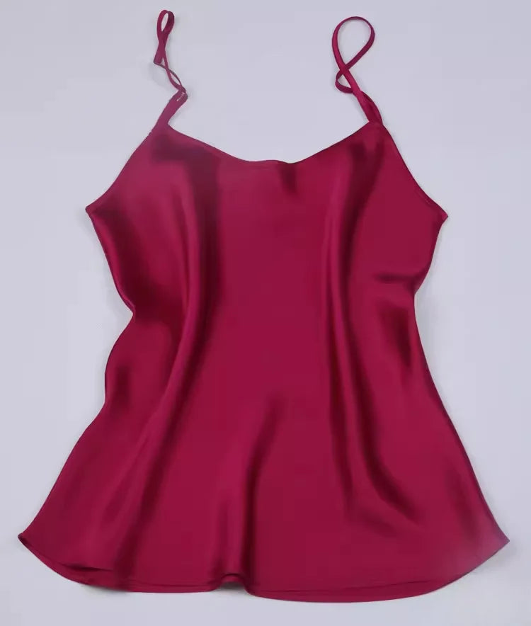 Women's 100% Mulberry Silk 16 momme Spaghetti Strap Camisole Tank Top Vest Sleepwear M-4XL YM002