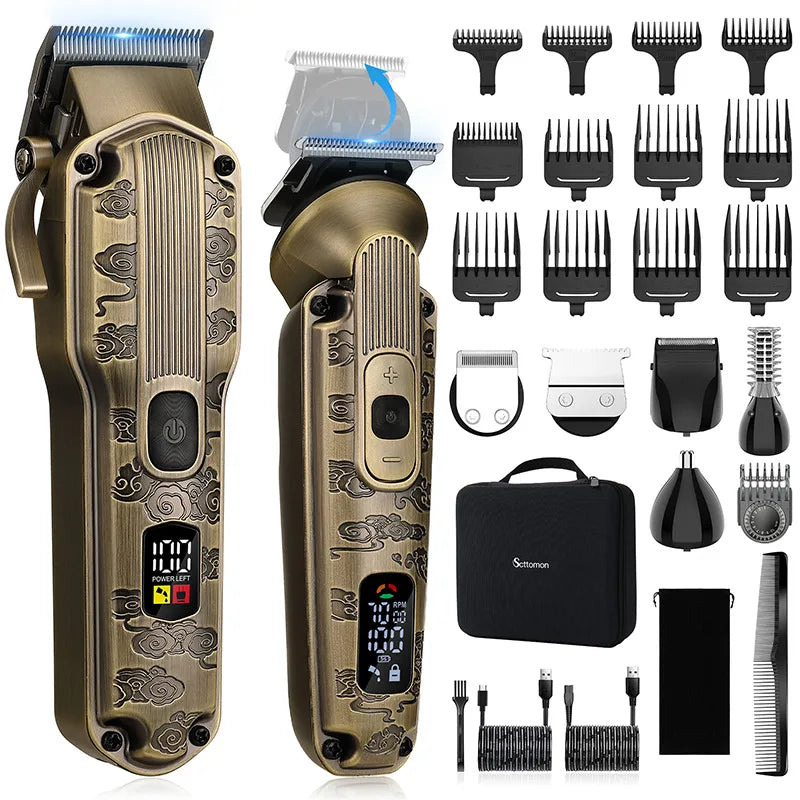 2PC Professional Hair Cutting Machine Cordless Beard Trimmer Electric Clipper for Men USB Rechargeable Barber Tool
