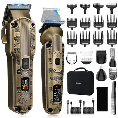 2PC Professional Hair Cutting Machine Cordless Beard Trimmer Electric Clipper for Men USB Rechargeable Barber Tool