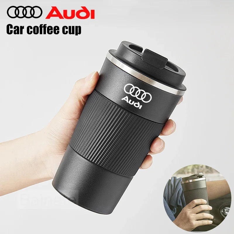 510ML Car Stainless Steel Coffee Mug with Lid Anti-Scald Drinks Cup For Audi A3 A4 B8 8P 8V B6 A5 A6 C7 Q5 B9 B7 C6 Q2 Q7 Q3 A7