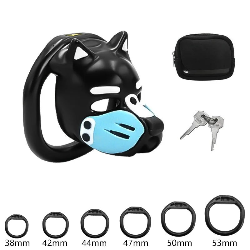 6 Colors Dog Head Chastity Cage Cosplay Devices with 6 Size Cock Rings SM Penis Training Gay Anti-Cheating Adult Toys for Men18+